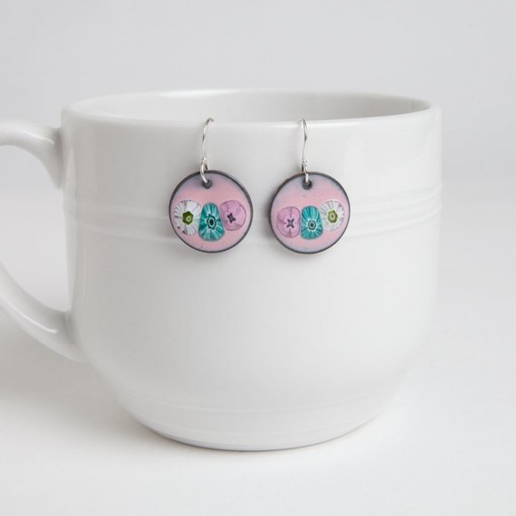 Handmade Copper Enamel Penny Earrings Pierced Dangle Round Boho Rustic - Picture 15 of 15